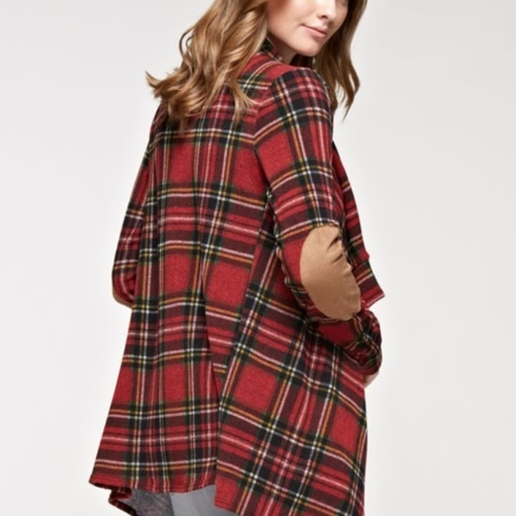 🔴HP Plaid waterfall cardigan suede elbow patches - Picture 4 of 6